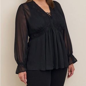 🆕NWT🔖Torrid Gorgeous Babydoll Chiffon Crochet Lace-Up Top - 5x